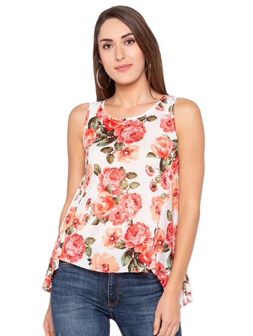round neck floral asymmetric top - 16360756 - Very Small Image - 1