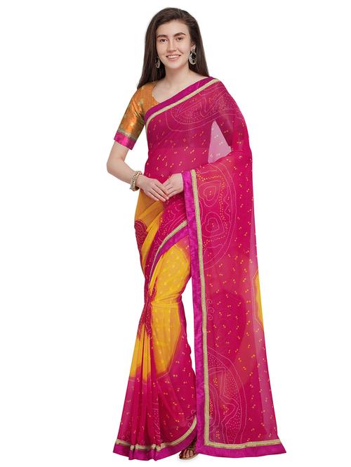 lace border bandhani saree with blouse - 16362142 - Very Small Image - 1