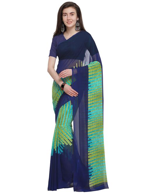 striped printed saree with blouse - 16362146 - Very Small Image - 1