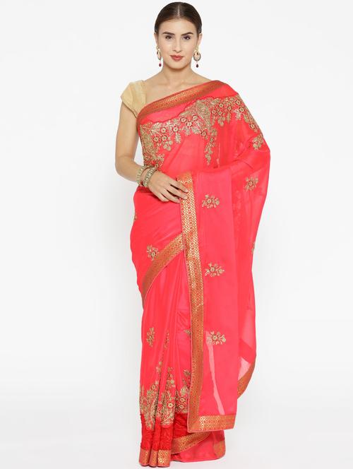 floral embroidered saree with blouse - 16362161 - Very Small Image - 1