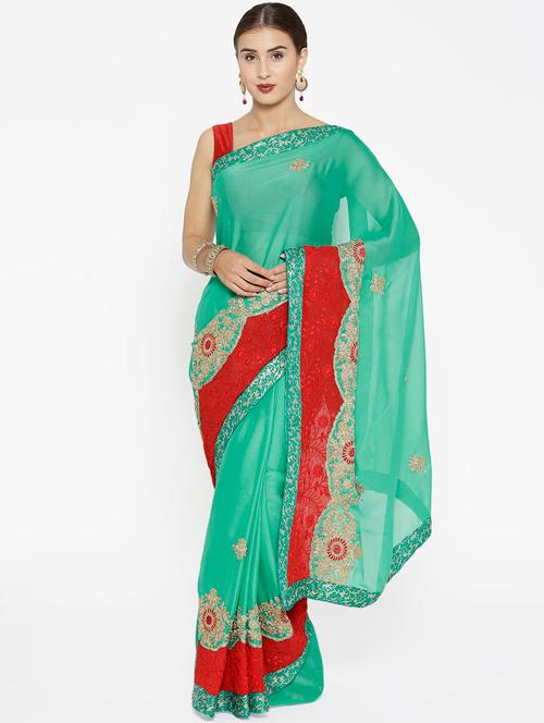 contrast border embroidered saree with blouse - 16362162 - Very Small Image - 1