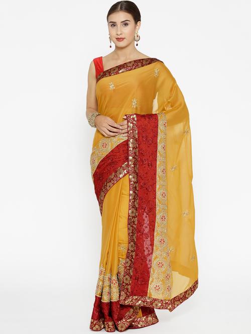 contrast border embroidered saree with blouse - 16362163 - Very Small Image - 1