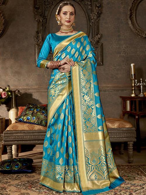 floral zari motif banarasi saree with blouse - 16362262 - Very Small Image - 1