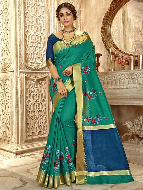 solid embroidered saree with blouse - 16362286 - Very Small Image - 1