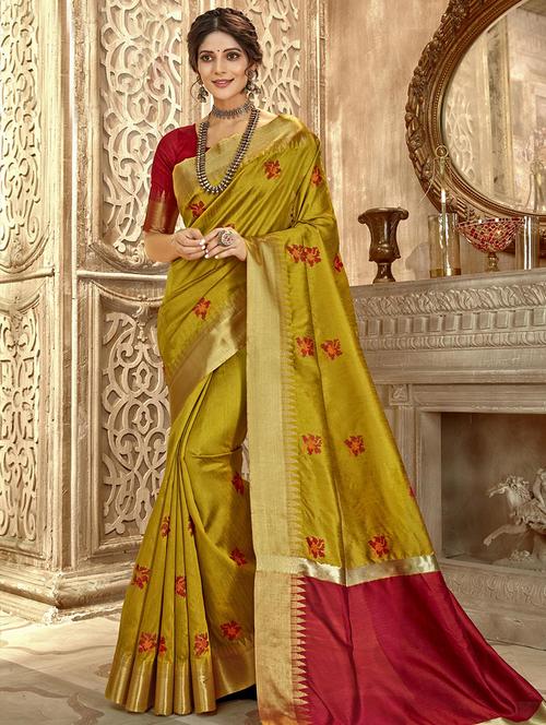 solid embroidered saree with blouse - 16362288 - Very Small Image - 1