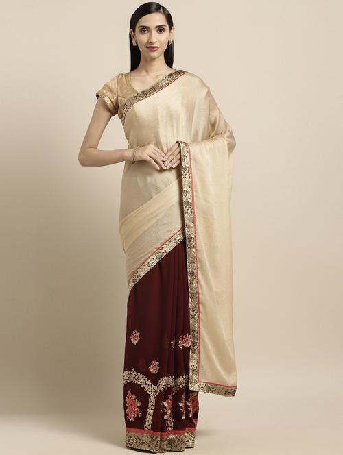 half & half embroidered saree with blouse - 16362368 - Very Small Image - 1