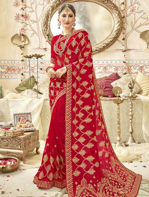ethnic motif embroidered saree with blouse - 16362385 - Very Small Image - 1