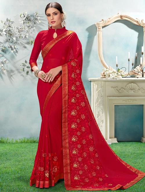 tonal embroidered saree with blouse - 16362387 - Very Small Image - 1