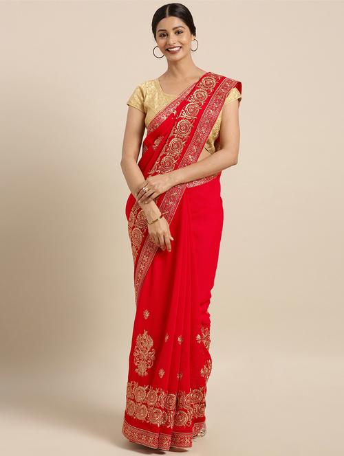 ethnic motif embroidered saree with blouse - 16362425 - Very Small Image - 1