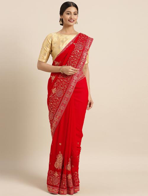 ethnic motif embroidered saree with blouse - 16362426 - Very Small Image - 1