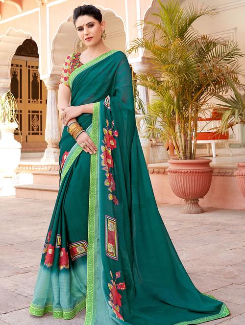 floral printed saree with blouse - 16362443 - Very Small Image - 1