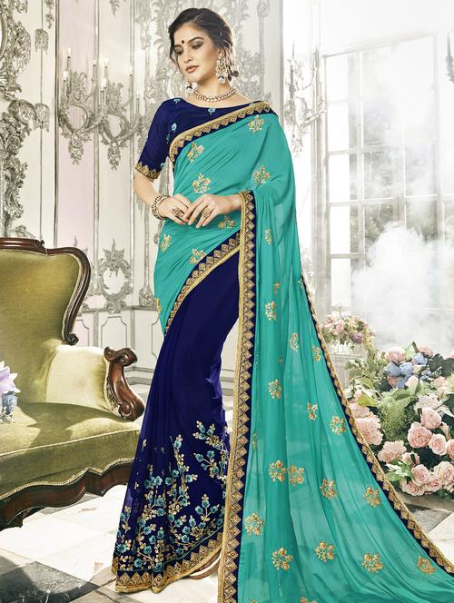 half & half embroidered saree with blouse - 16362465 - Very Small Image - 1