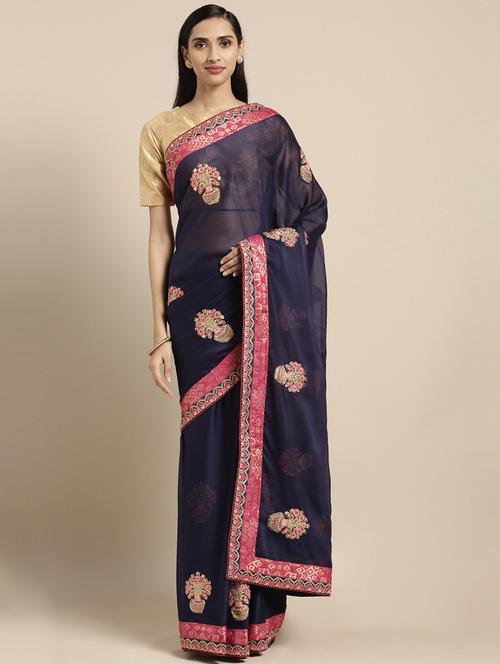 bordered embroidered saree with blouse - 16362476 - Very Small Image - 1