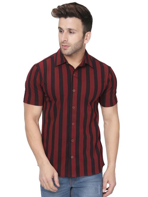 maroon striped casual shirt - 16363619 - Very Small Image - 1