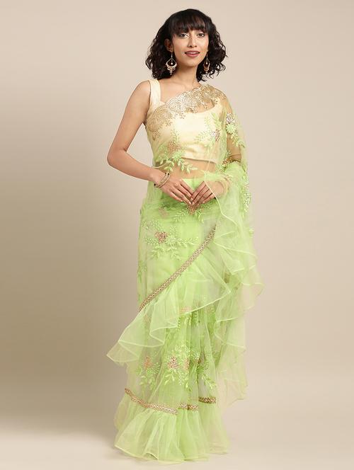 embroidered ruffled saree with blouse - 16363710 - Very Small Image - 1