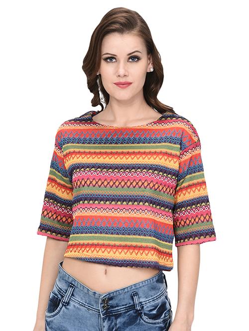 round neck chevron crop top - 16364104 - Very Small Image - 1