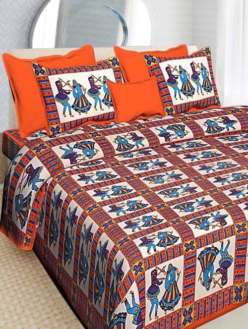 traditional jaipuri cotton double bedsheet with 2 pillow covers - 16364895 - Very Small Image - 1