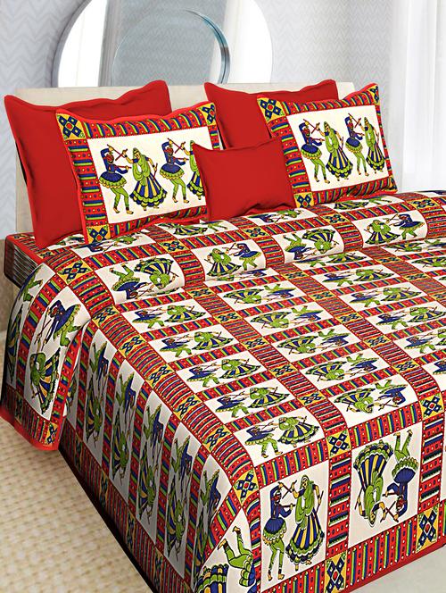 traditional jaipuri cotton double bedsheet with 2 pillow covers - 16364897 - Very Small Image - 1