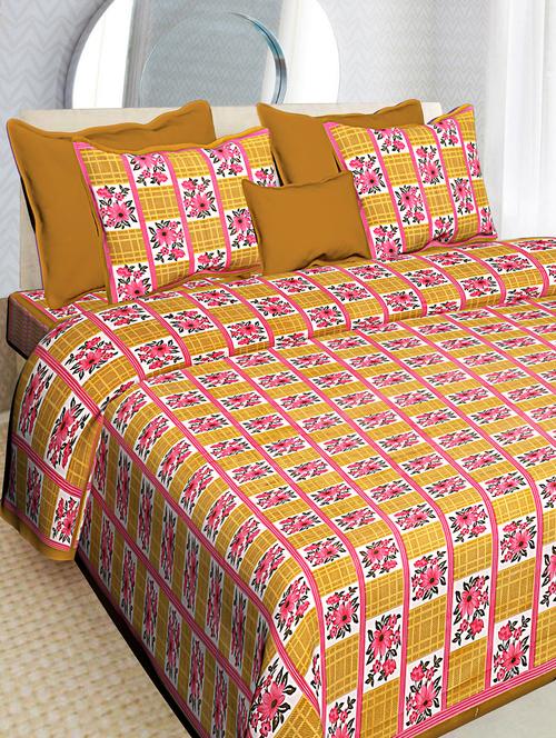 traditional jaipuri cotton double bedsheet with 2 pillow covers - 16364900 - Very Small Image - 1