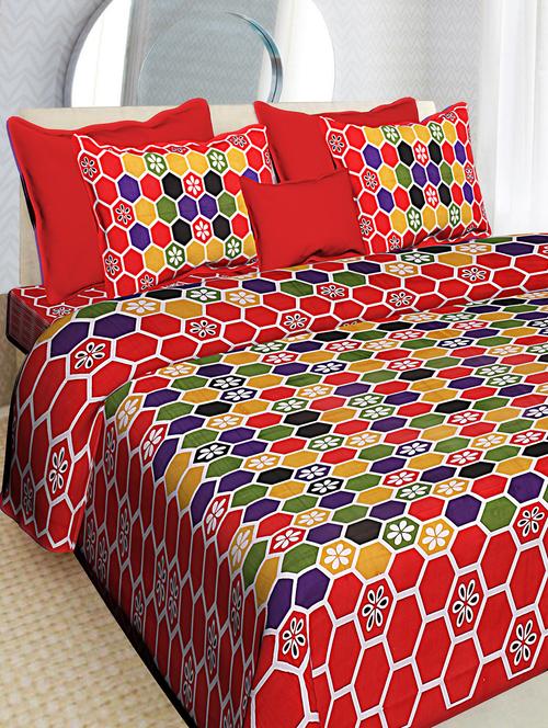 traditional jaipuri cotton double bedsheet with 2 pillow covers - 16364908 - Very Small Image - 1