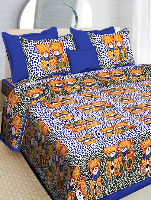 traditional jaipuri cotton double bedsheet with 2 pillow covers - 16364919 - Very Small Image - 1