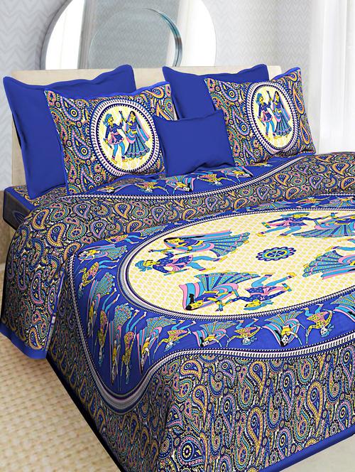 traditional jaipuri cotton double bedsheet with 2 pillow covers - 16364922 - Very Small Image - 1