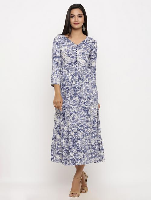v neck gathered a-line dress - 16366217 - Very Small Image - 1