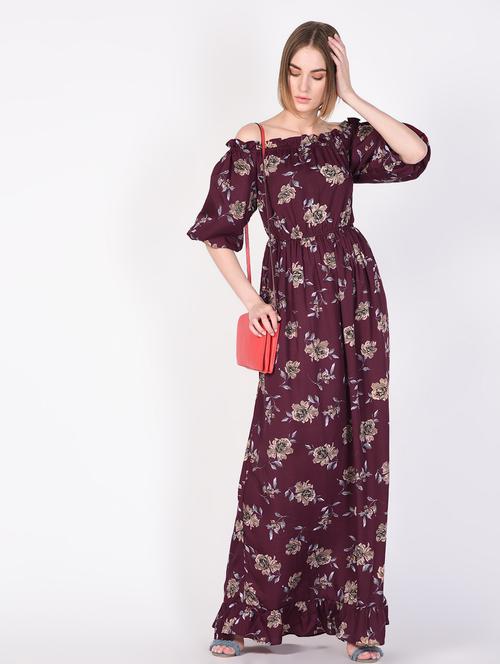 off shoulder gathered floral maxi dress - 16366778 - Very Small Image - 1