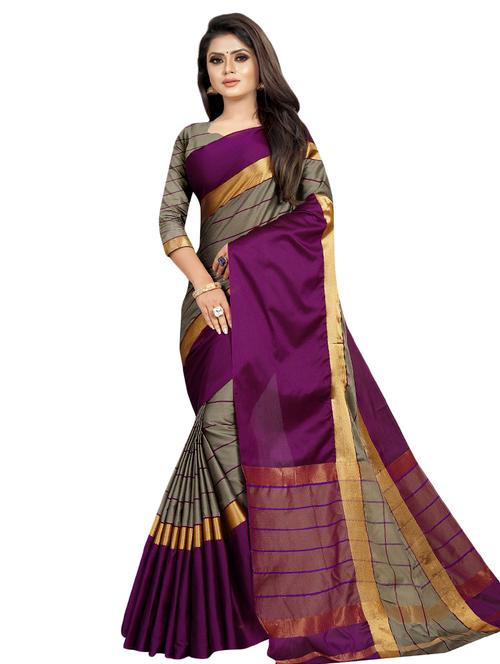 contrast bordered woven saree with blouse - 16367674 - Very Small Image - 1