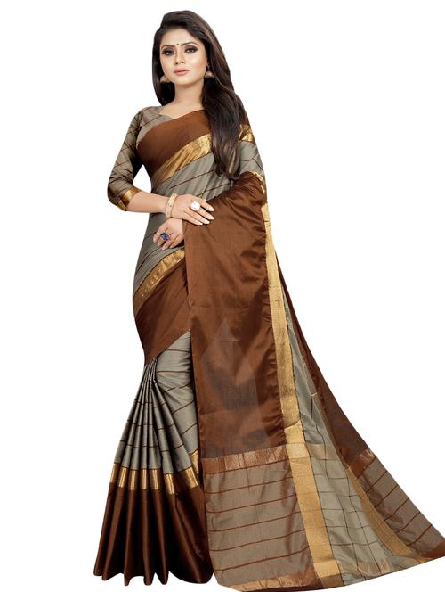 contrast bordered woven saree with blouse - 16367675 - Very Small Image - 1