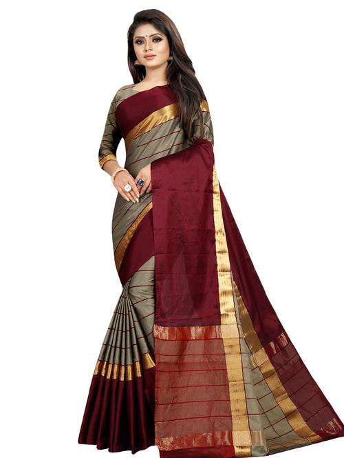 contrast bordered woven saree with blouse - 16367732 - Very Small Image - 1
