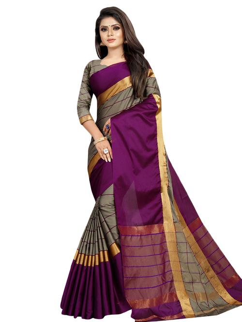 contrast bordered woven saree with blouse - 16367734 - Very Small Image - 1