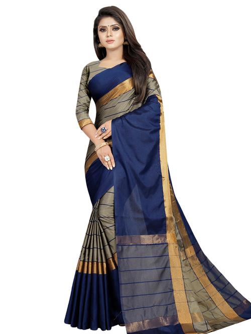 contrast bordered woven saree with blouse - 16367736 - Very Small Image - 1