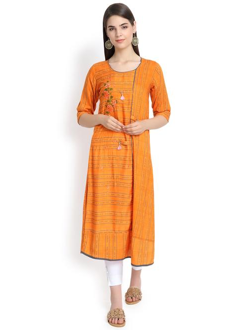 embroidered printed straight kurta - 16367759 - Very Small Image - 1