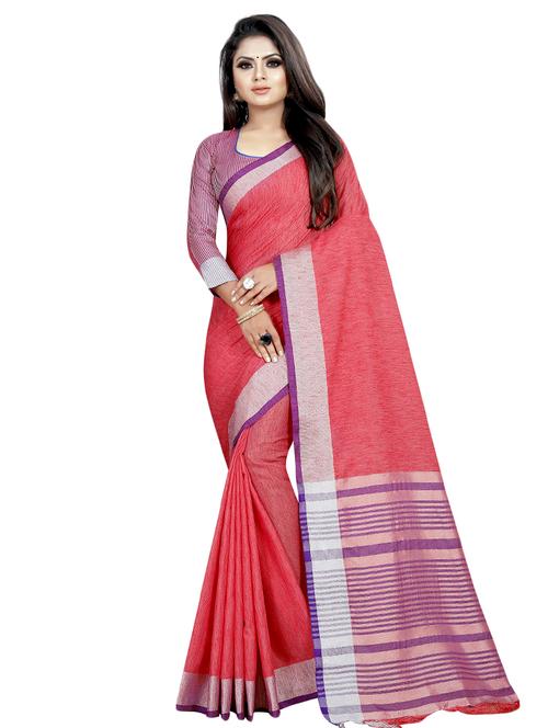 stripes pallu plain saree with blouse - 16367980 - Very Small Image - 1