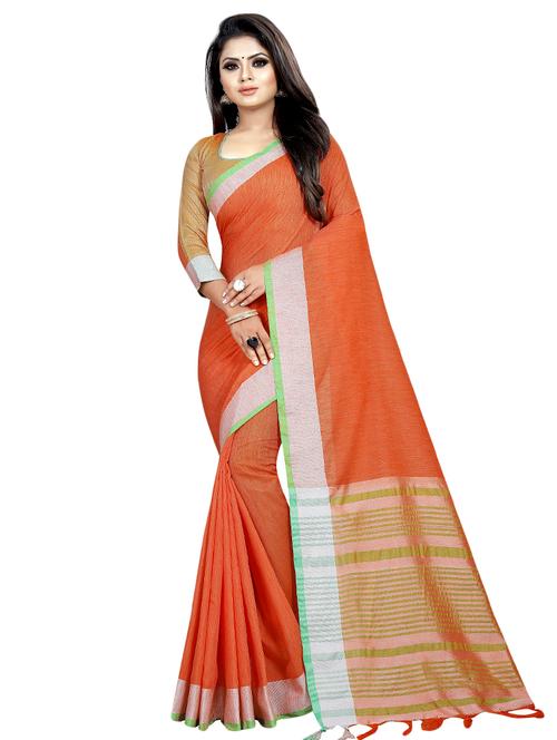 stripes pallu plain saree with blouse - 16367983 - Very Small Image - 1