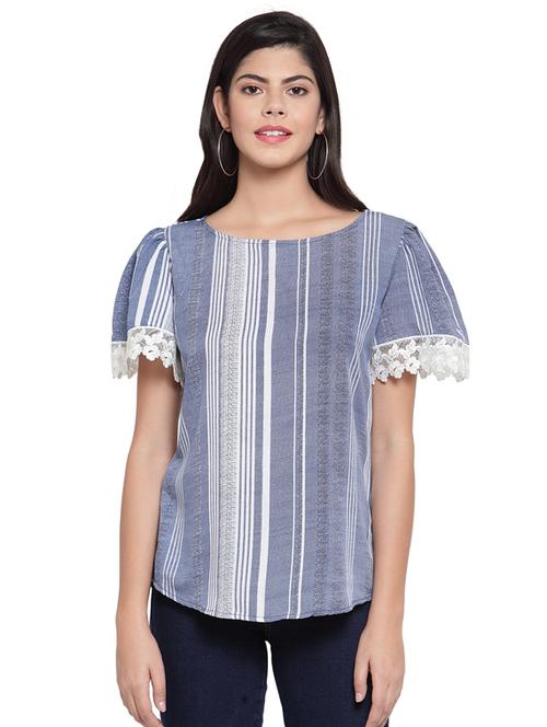 lace trim striped top - 16368055 - Very Small Image - 1