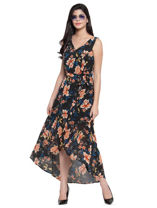 tie knot front floral high low dress - 16368060 - Very Small Image - 1