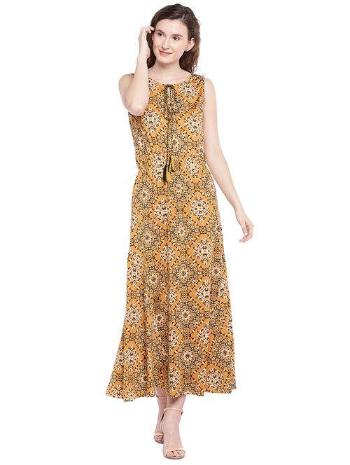 tie up neck printed maxi dress - 16368272 - Very Small Image - 1