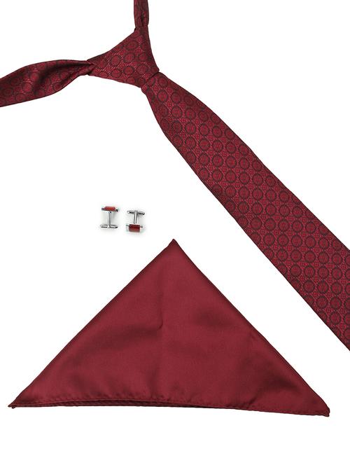 maroon microfiber tie ,pocket square and cuff links - 16368446 - Very Small Image - 1