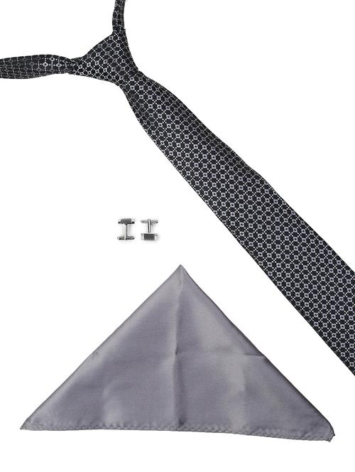 grey microfiber tie ,pocket square and cuff links - 16368454 - Very Small Image - 1