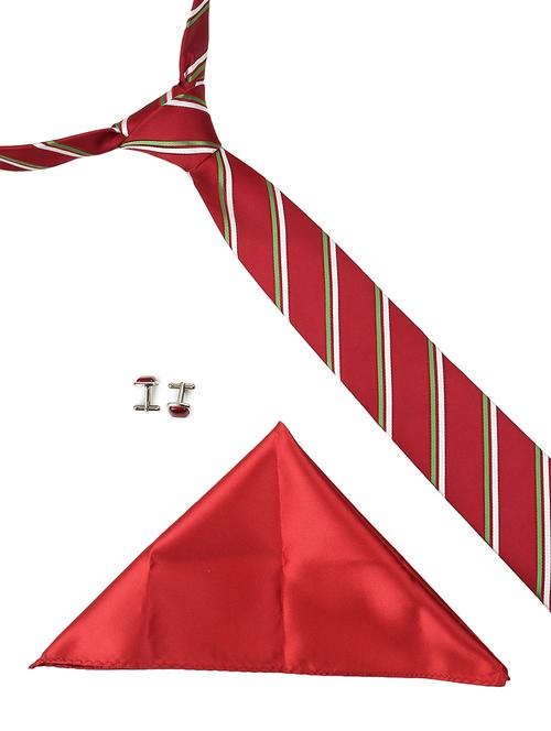 red microfiber tie ,pocket square and cuff links - 16368462 - Very Small Image - 1