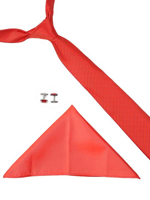 red microfiber tie ,pocket square and cuff links - 16368467 - Very Small Image - 1