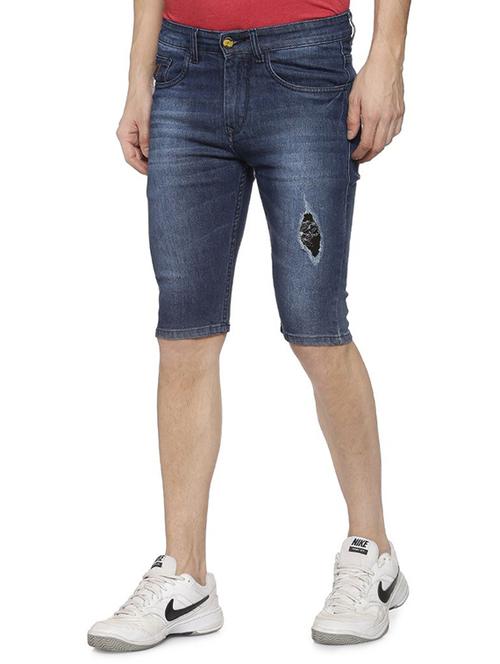 navy blue washed ripped denim shorts - 16369172 - Very Small Image - 1