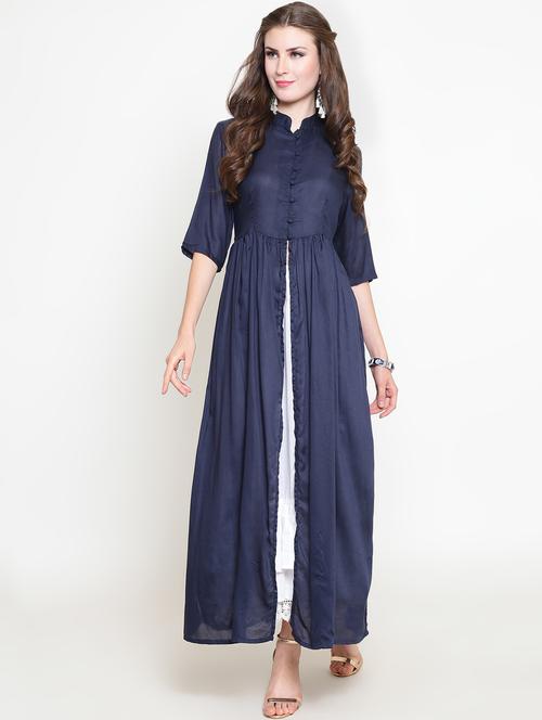 solid a-line kurta skirt set - 16369212 - Very Small Image - 1