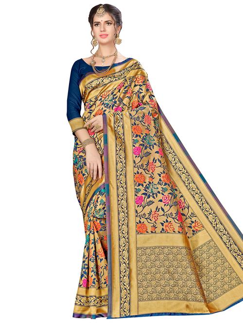 floral banarasi saree with blouse - 16369842 - Very Small Image - 1