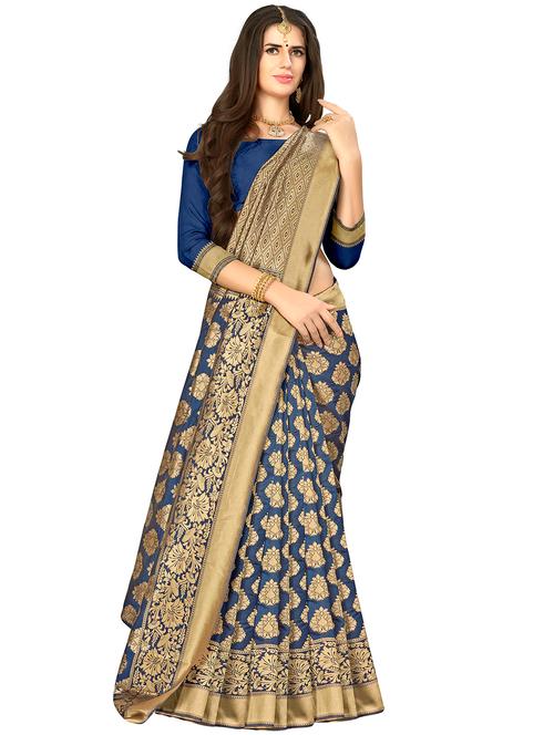 floral banarasi saree with blouse - 16369849 - Very Small Image - 1