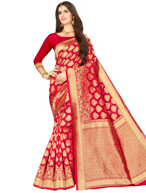 floral banarasi saree with blouse - 16369850 - Very Small Image - 1