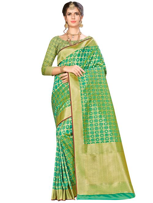 floral banarasi saree with blouse - 16369856 - Very Small Image - 1