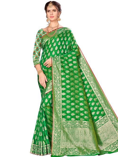 floral banarasi saree with blouse - 16369868 - Very Small Image - 1